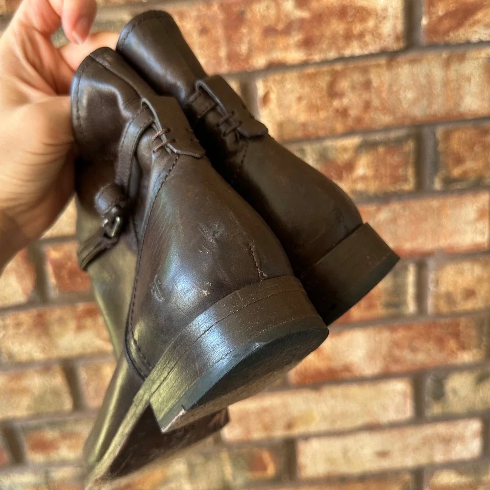 Frye Melissa Seam Short Ankle Boots 6.5 Brown Leather Side Zip Flat 3475444